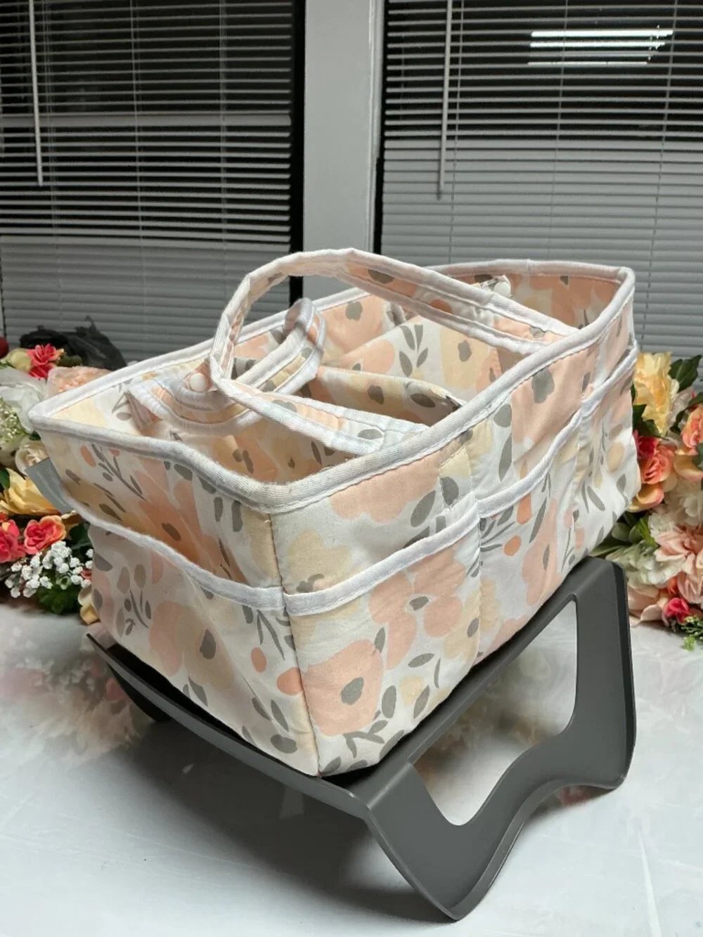 Trend Lab Floral Diaper Caddy Nursery Organizer Removable Dividers